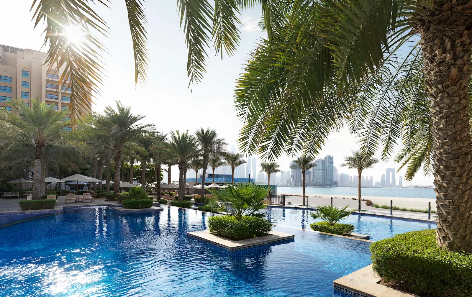 adult pool at fairmont the palm dubai resort offering serene relaxation and sun loungers
