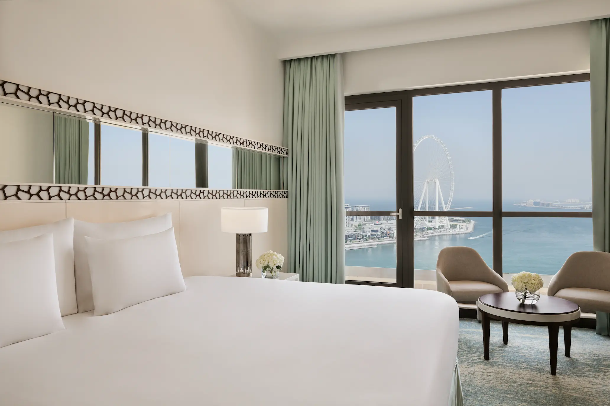 ain dubai view one bedroom family suite bed at ja ocean view hotel with king bed and ocean views