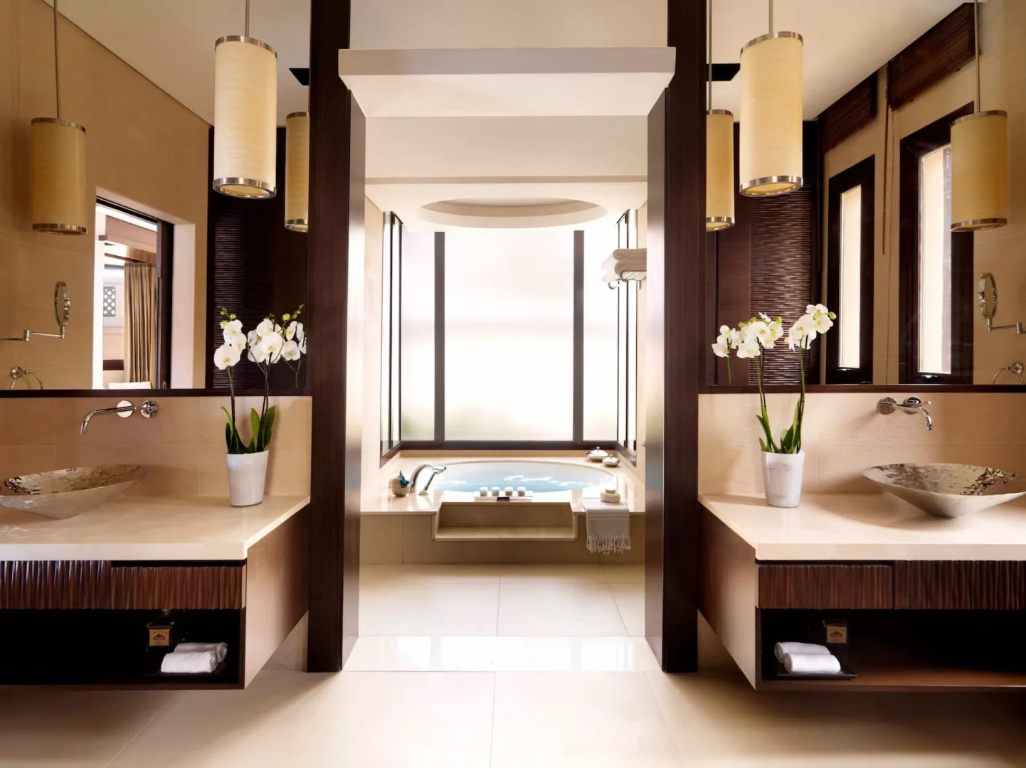 bathroom of one bedroom beach pool villa at anantara the palm dubai resort