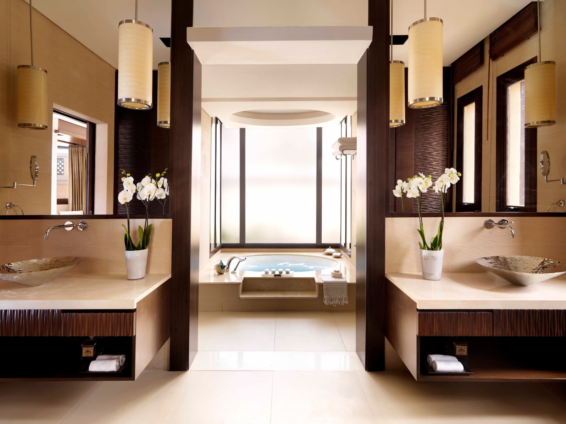 bathroom of one bedroom beach pool villa at anantara the palm dubai resort