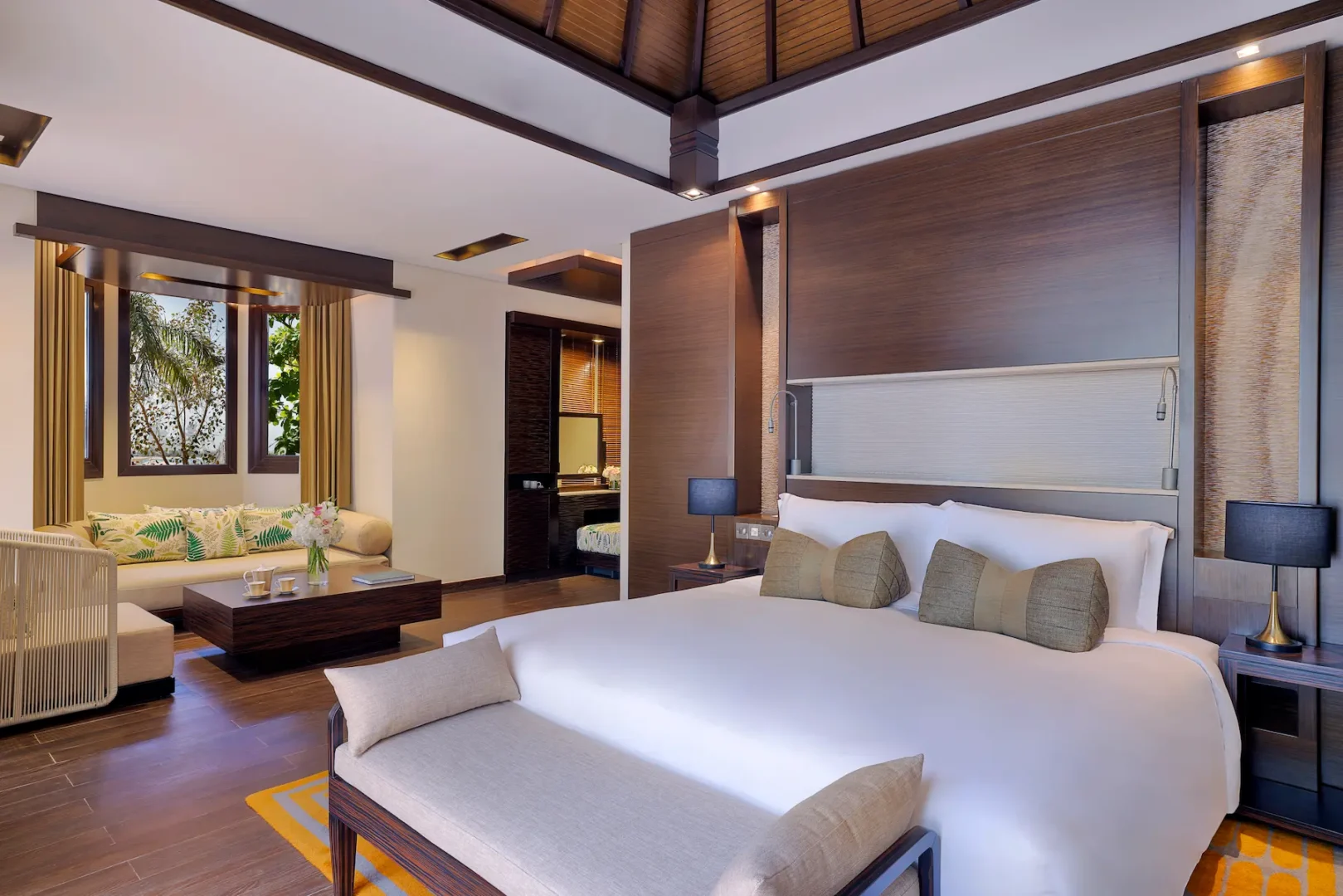 bed of one bedroom beach pool villa at anantara the palm dubai resort