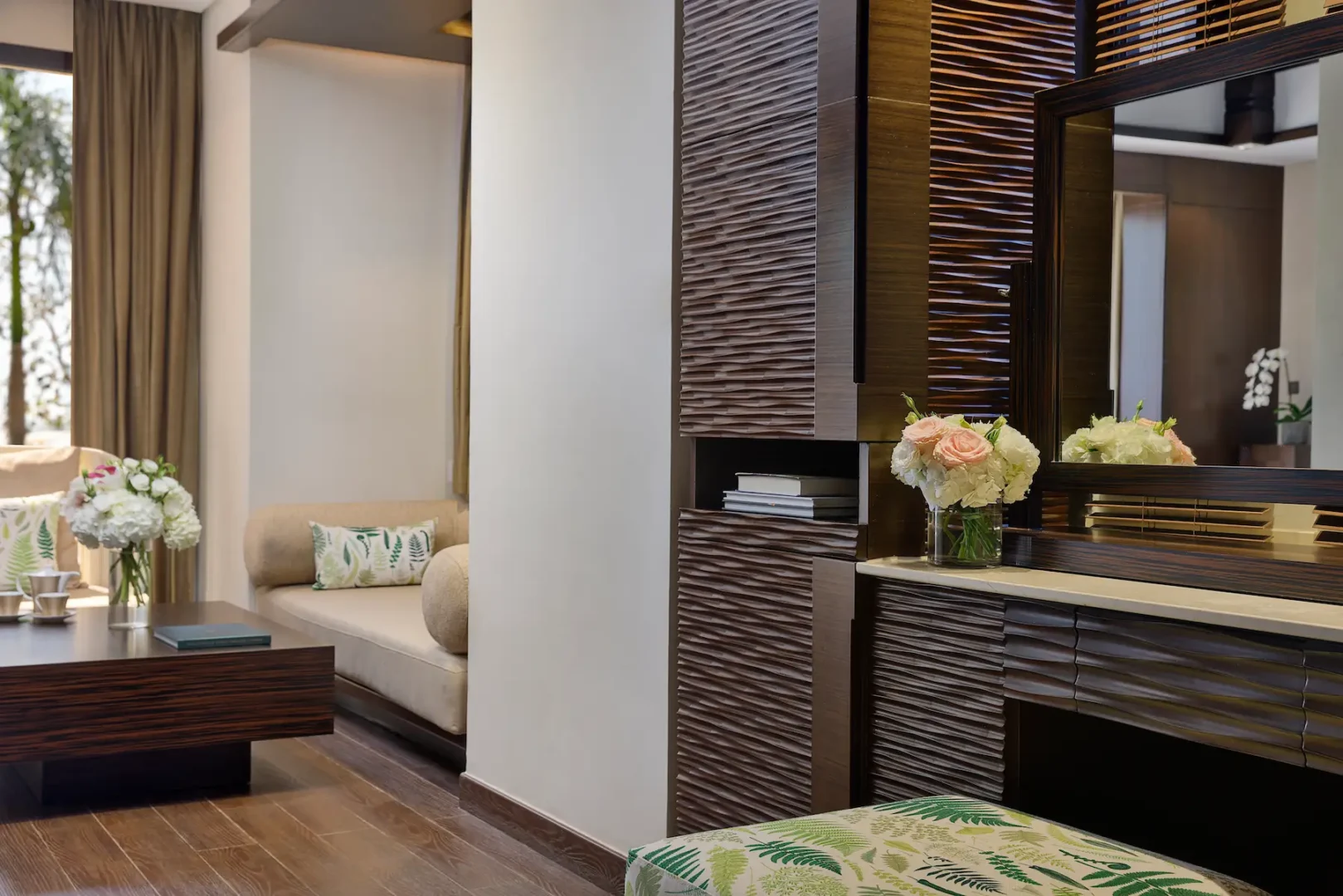 living area of one bedroom beach pool villa at anantara the palm dubai resort