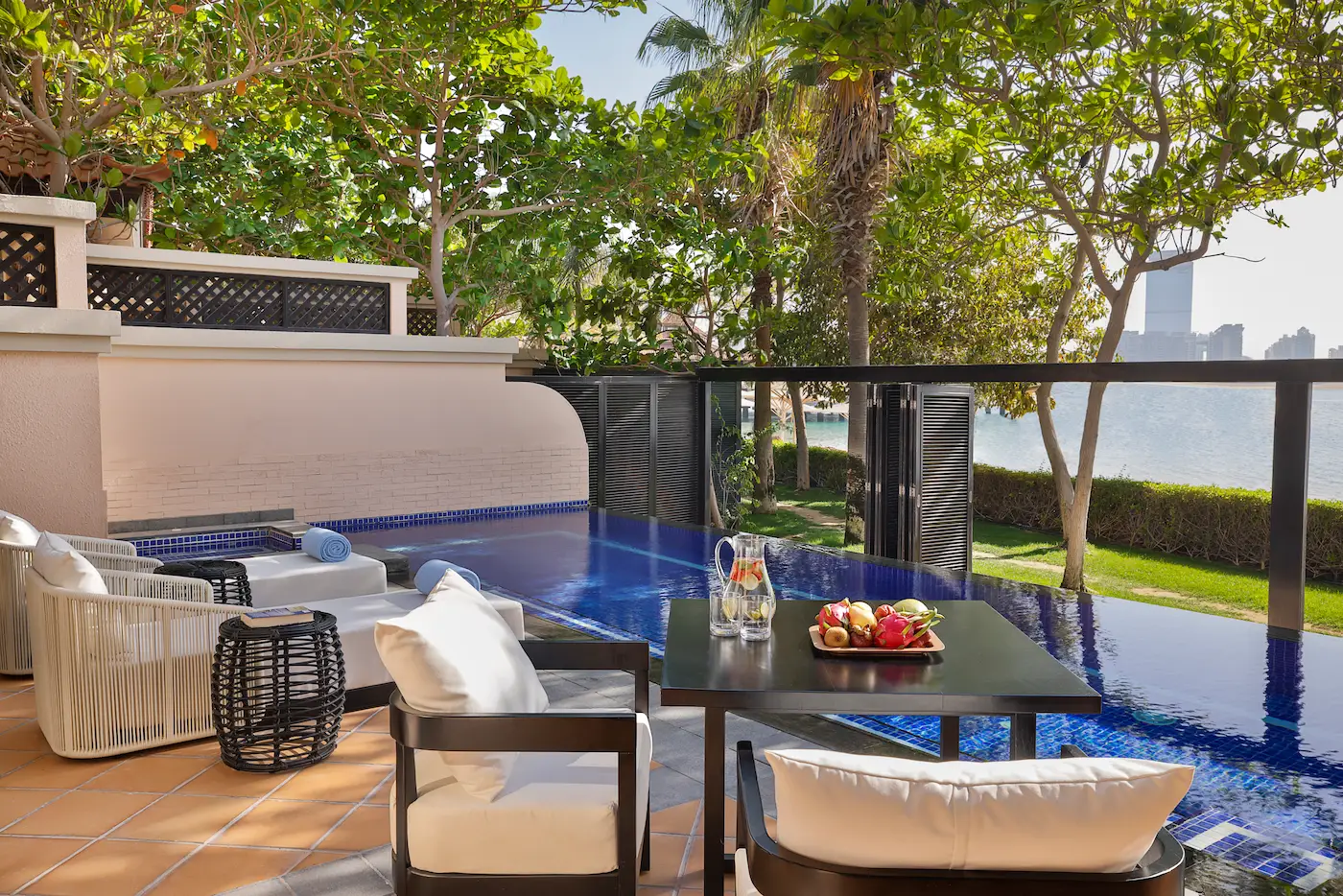 sunbed by one bedroom beach pool villa at anantara the palm dubai resort