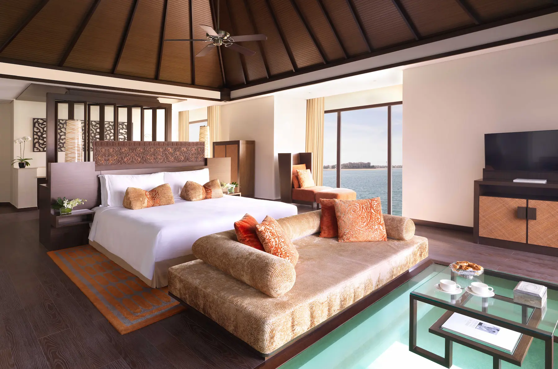 bedroom of one bedroom overwater villa at anantara the palm dubai resort on palm jumeirah