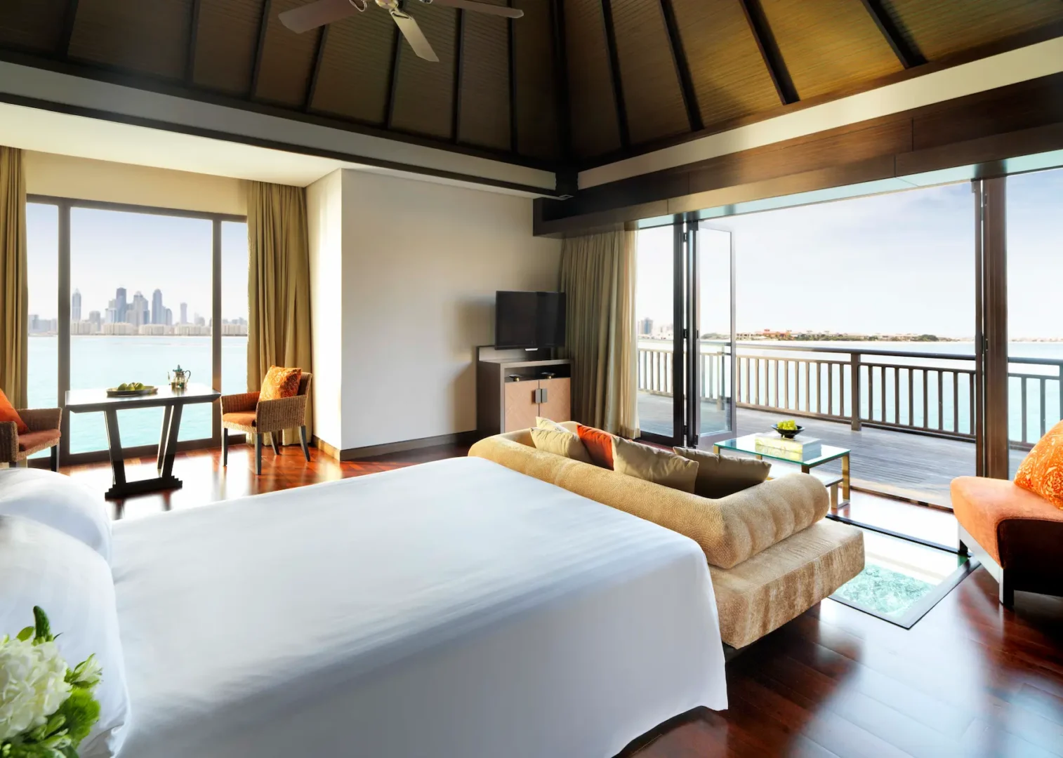 one bedroom overwater villa ocean view at anantara the palm dubai resort overlooking palm jumeirah