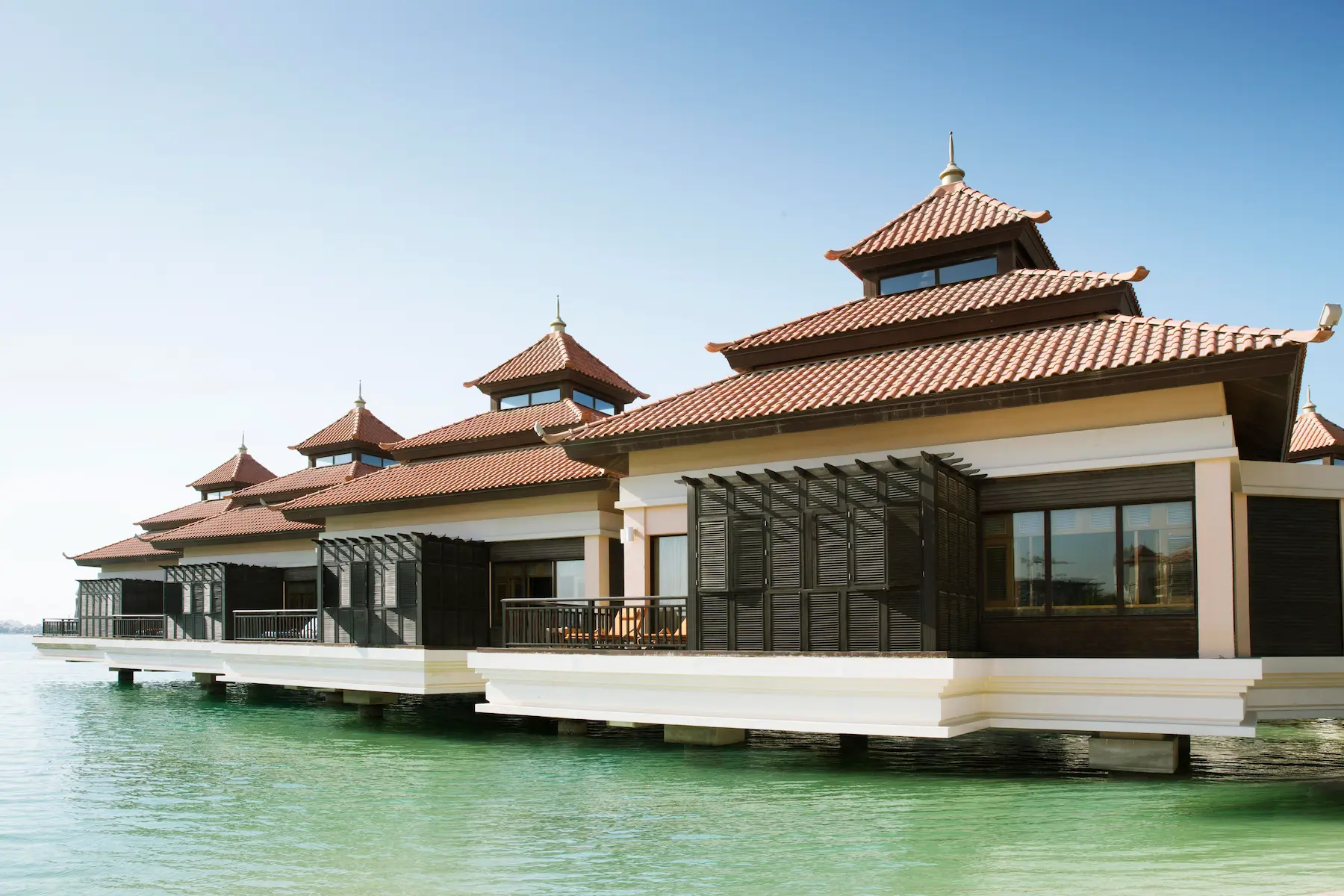 exterior of one bedroom overwater villa at anantara the palm dubai resort on palm jumeirah