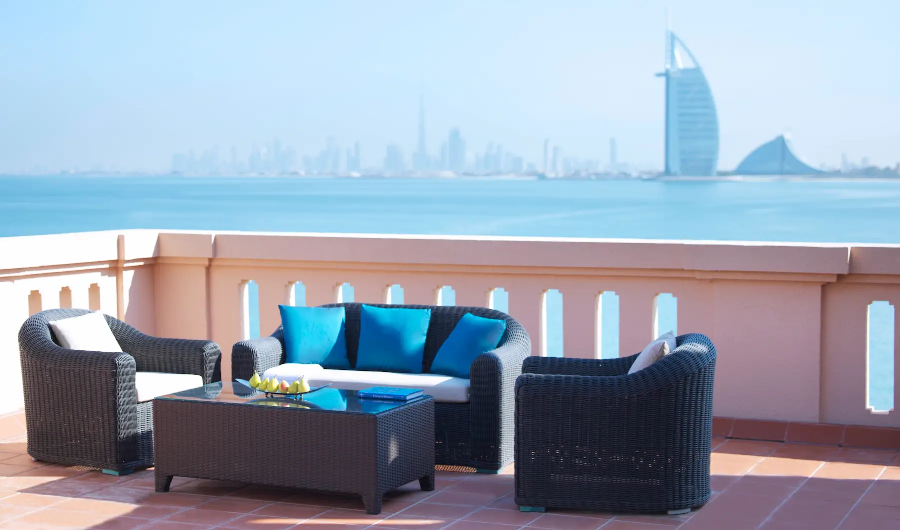 two-bedroom apartment with luxury terrace view at anantara the palm dubai overlooking palm jumeirah