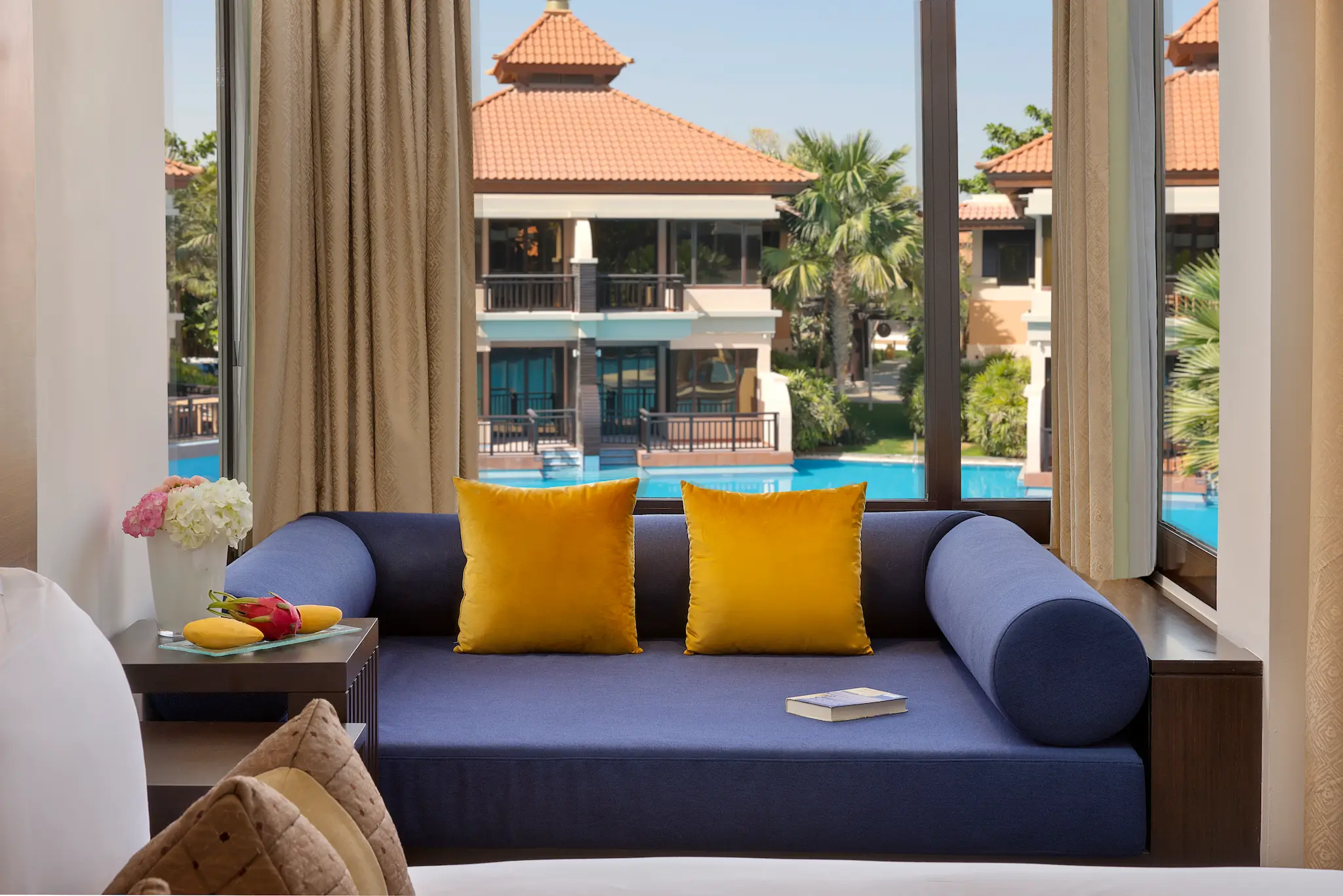 Anantara The Palm Dubai Deluxe lagoon view room sofa living area
