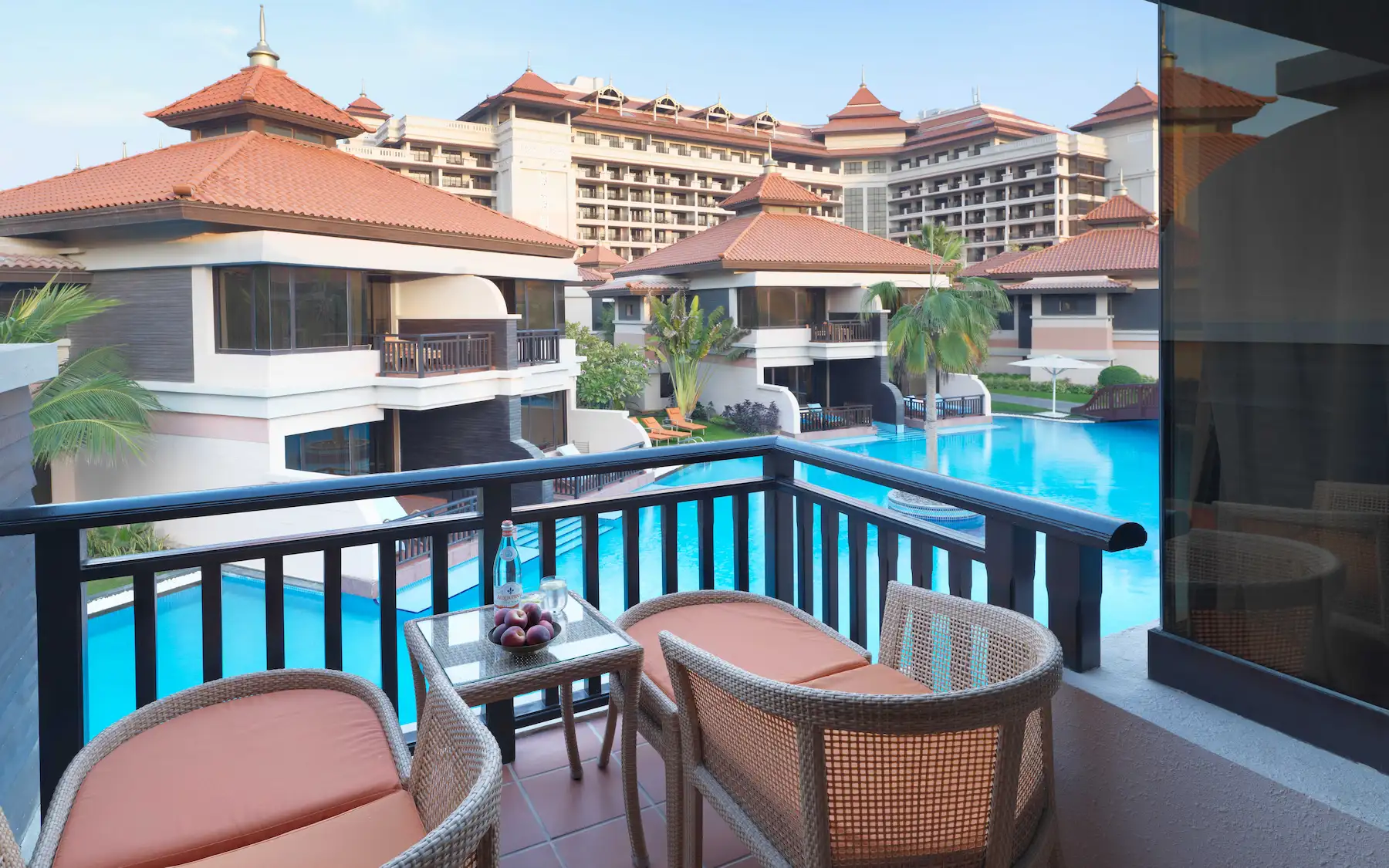 Anantara The Palm Dubai Deluxe lagoon view room seated terrace view