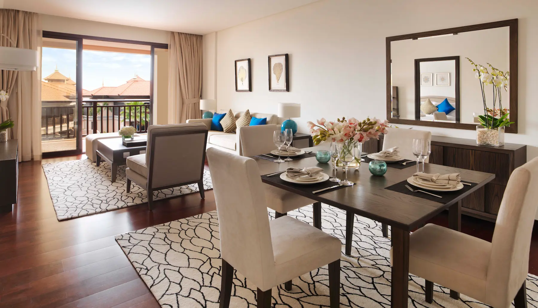 One-Bedroom Apartment dining table at Anantara The Palm Dubai with modern seating and elegant interior