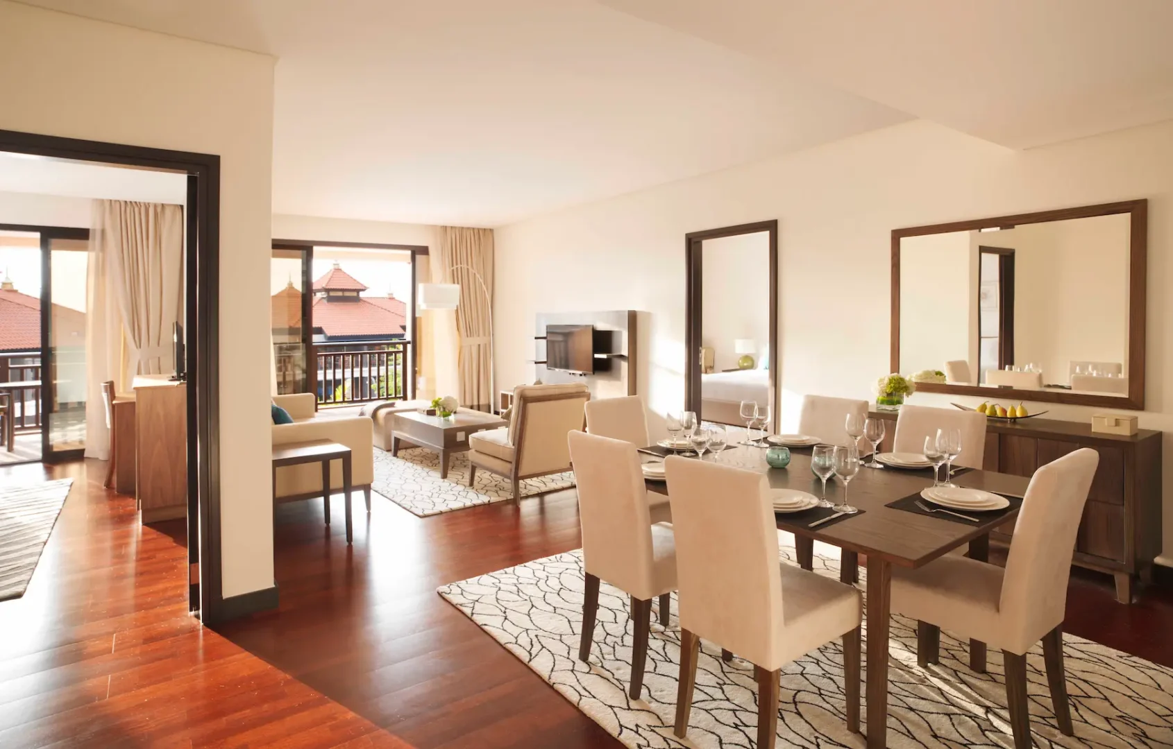 Two-Bedroom Apartment living and dining area at Anantara The Palm Dubai with spacious layout and modern furnishings