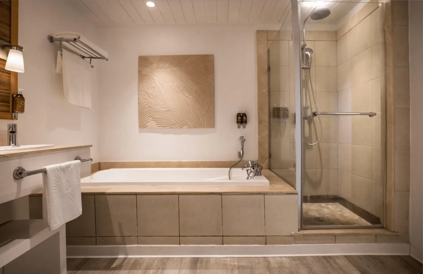 modern bathroom in canonnier deluxe sea room with walk-in shower