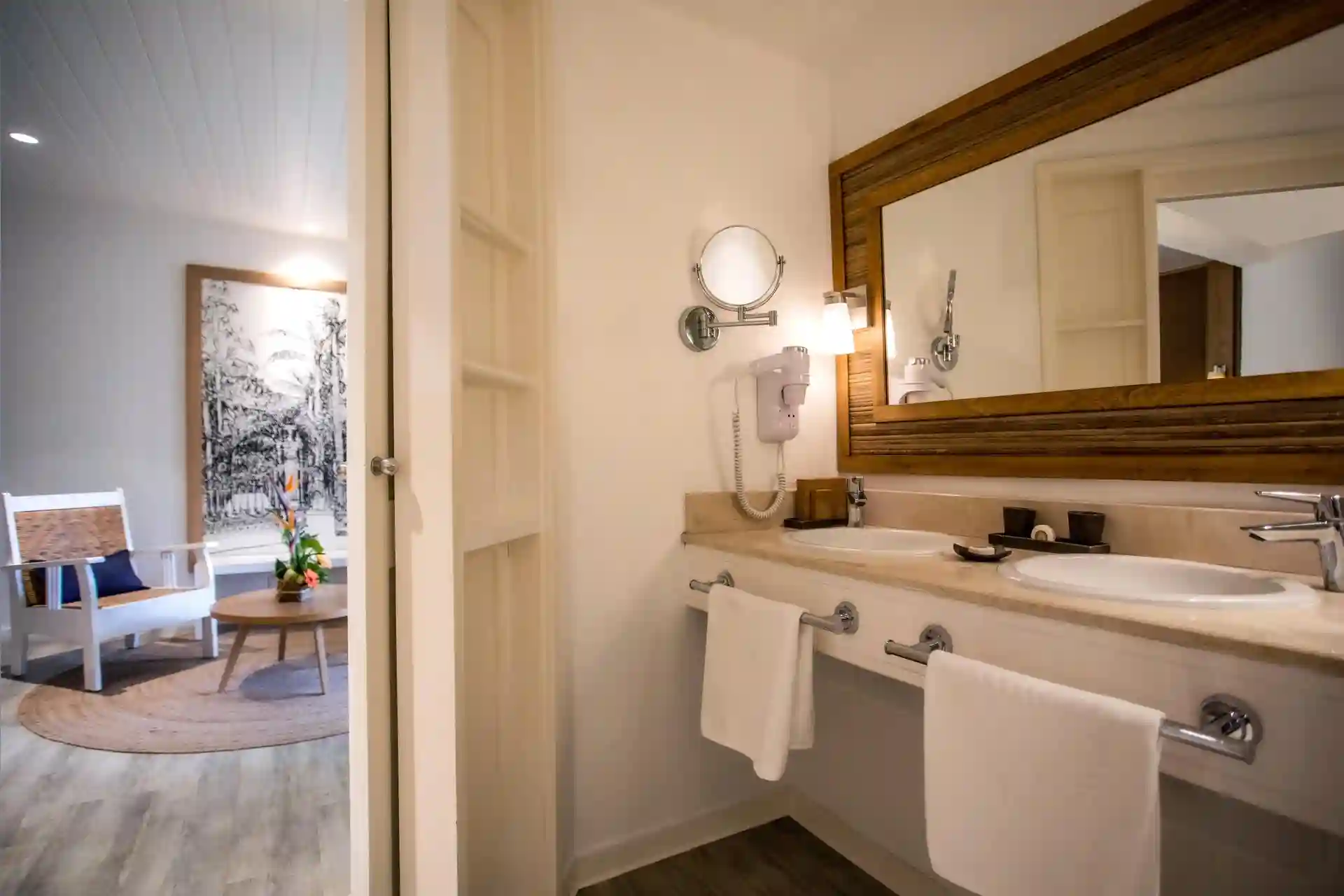double sinks in standard garden room bathroom at canonnier mauritius with modern fixtures