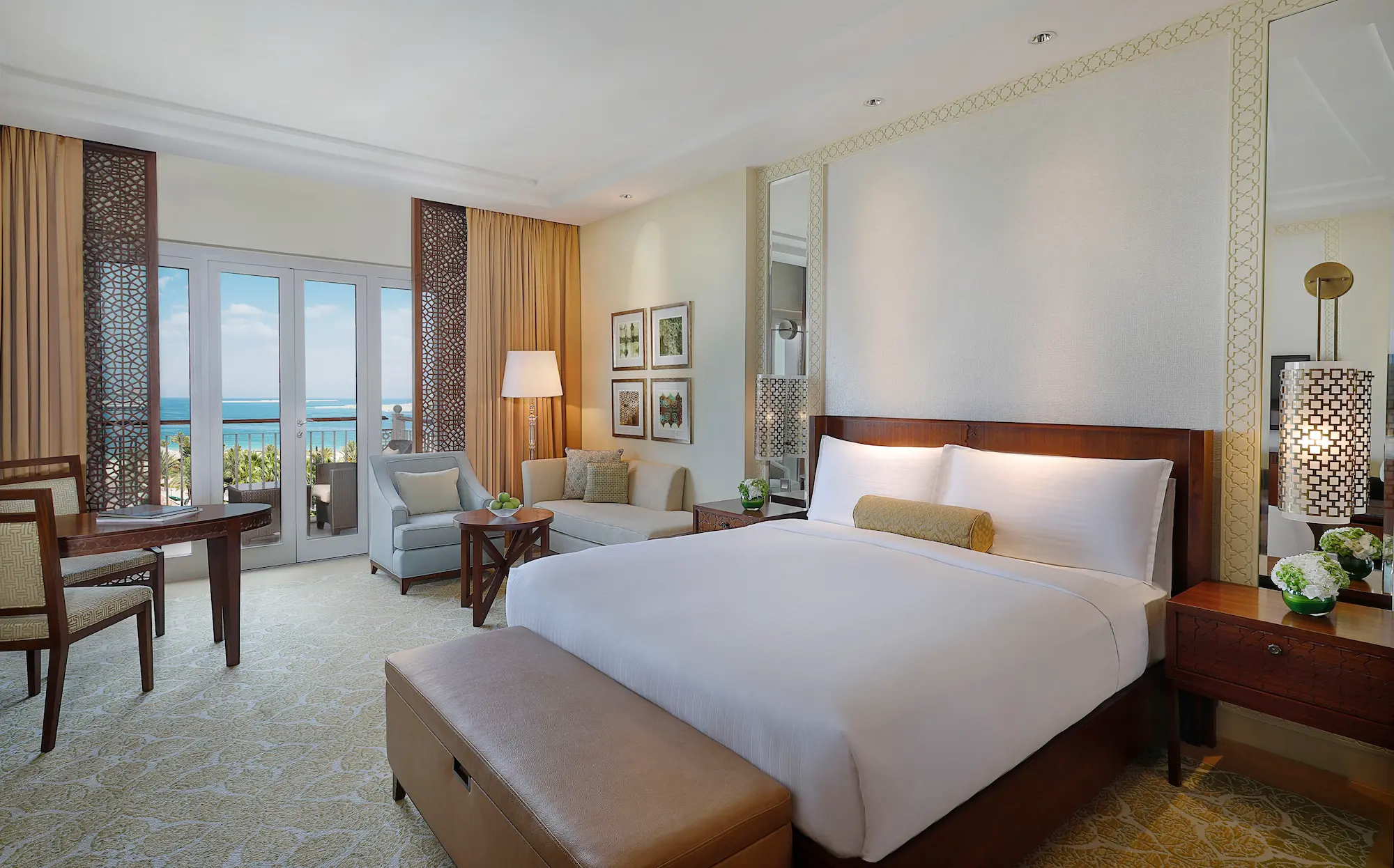 club ocean view king room at the ritz-carlton dubai jbr luxury beachfront hotel in dubai marina featuring private balcony with arabian gulf views and elegant interiors