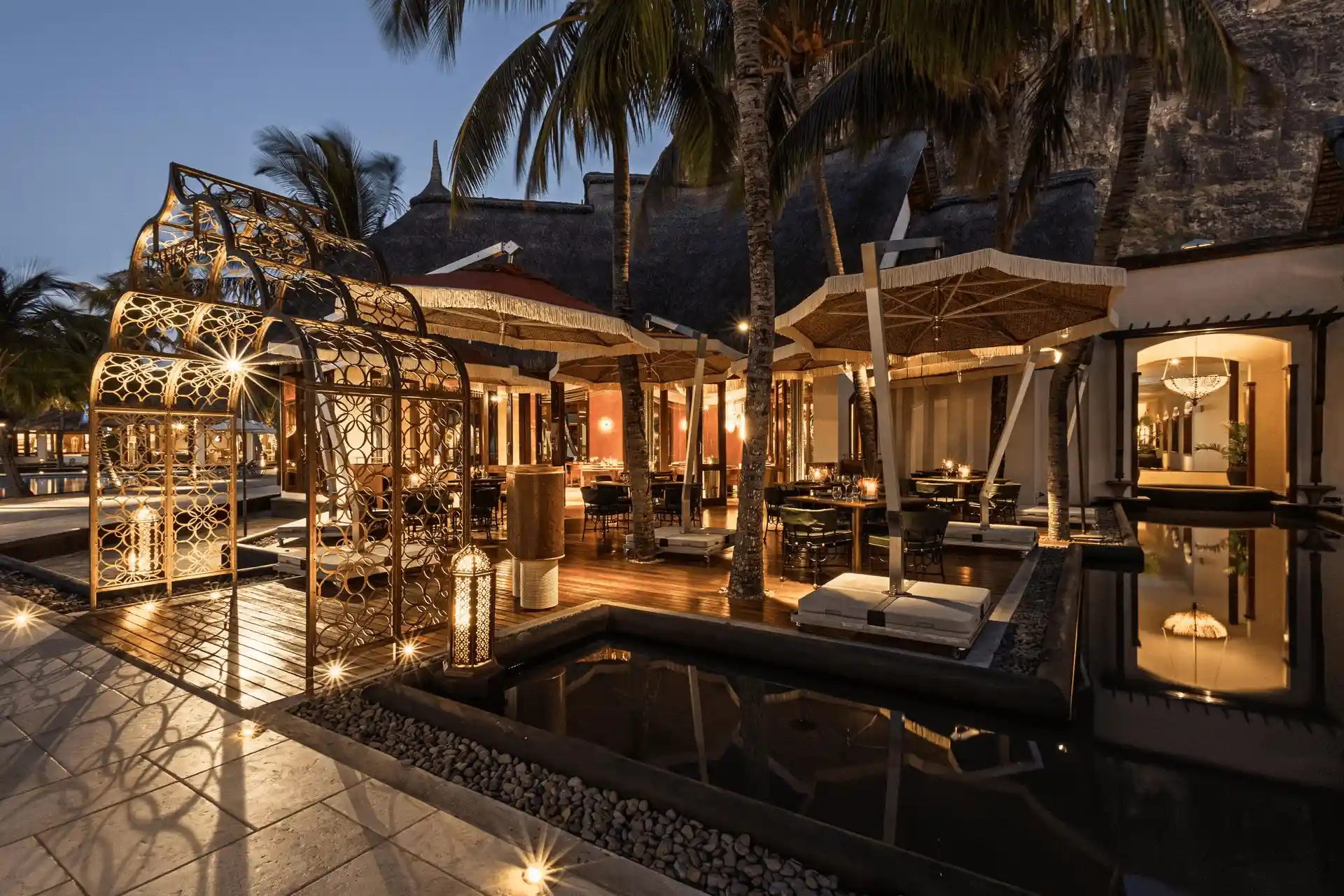 interior of rangoli restaurant at dinarobin golf & spa resort mauritius with indian-themed decor