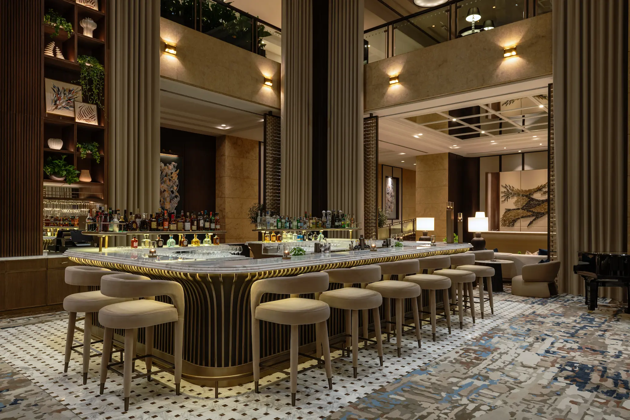 grosvenor house dubai lobby bar featuring an elegant lounge setting with refined luxury atmosphere