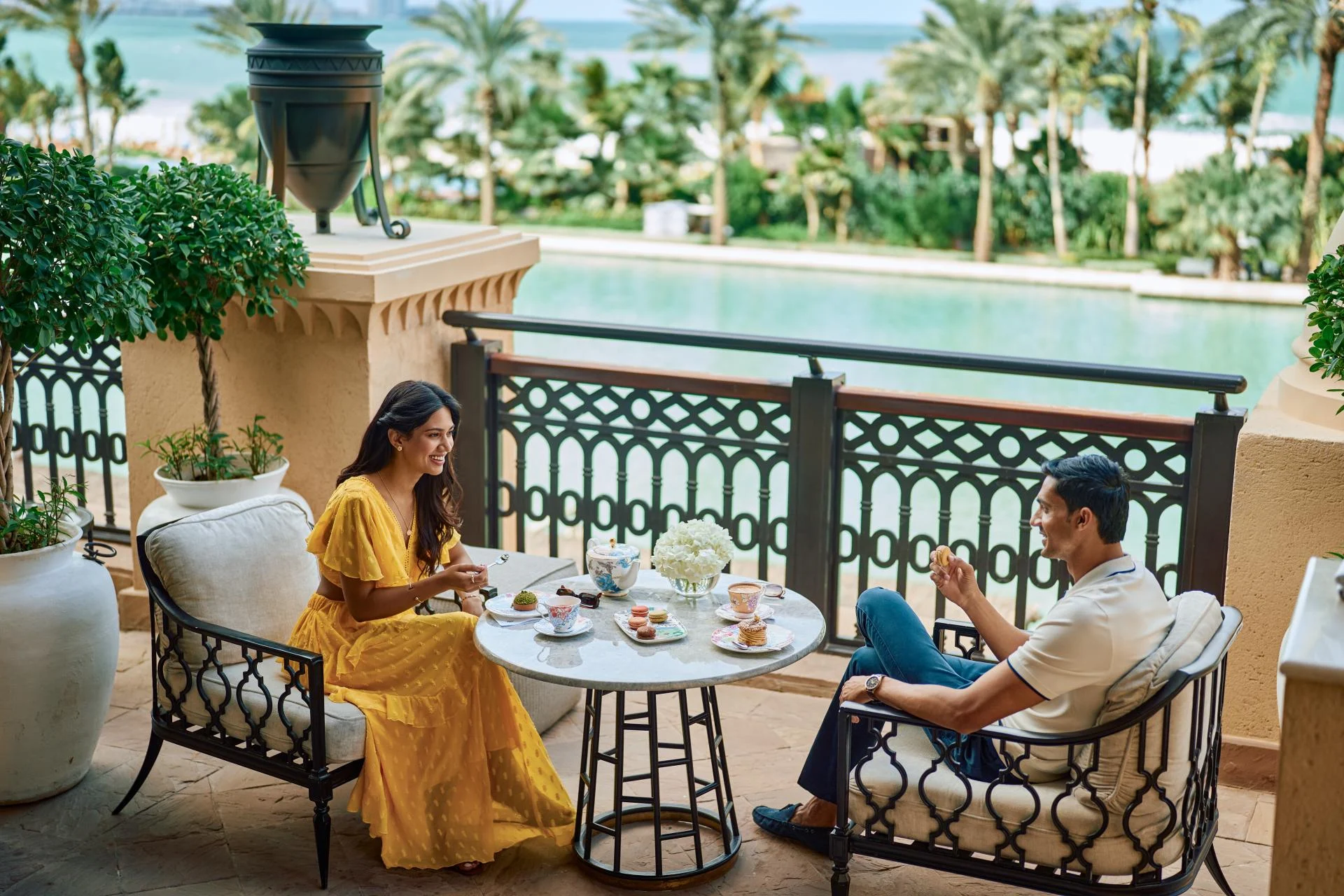 jumeirah mina al salam dubai afternoon tea lifestyle elegant setting with refined pastries and relaxed luxury atmosphere