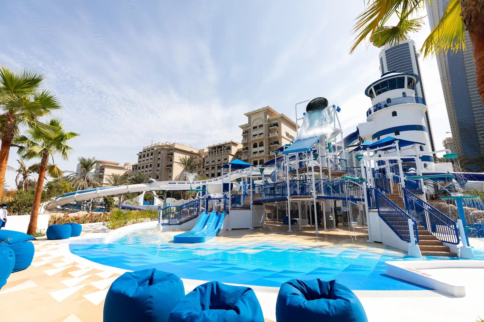jungle bay waterpark at the westin dubai mina seyahi with slides, splash zones, and family-friendly attractions