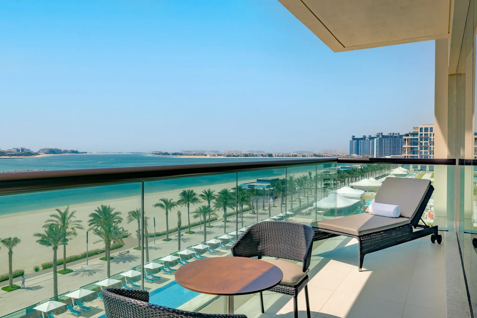 king one bedroom suite with sea view balcony furniture at hilton dubai palm jumeirah