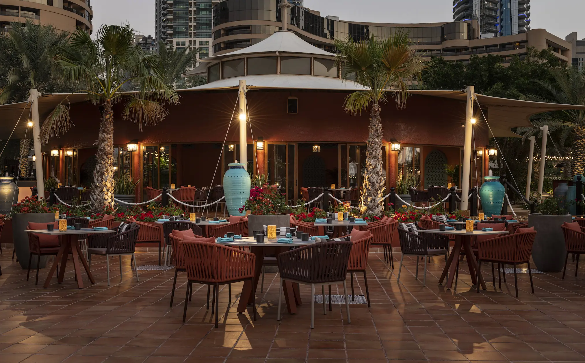 al khaima restaurant interior at le royal meridien beach resort and spa dubai featuring traditional arabian-style décor, cozy seating and ambient lighting for an authentic dining experience