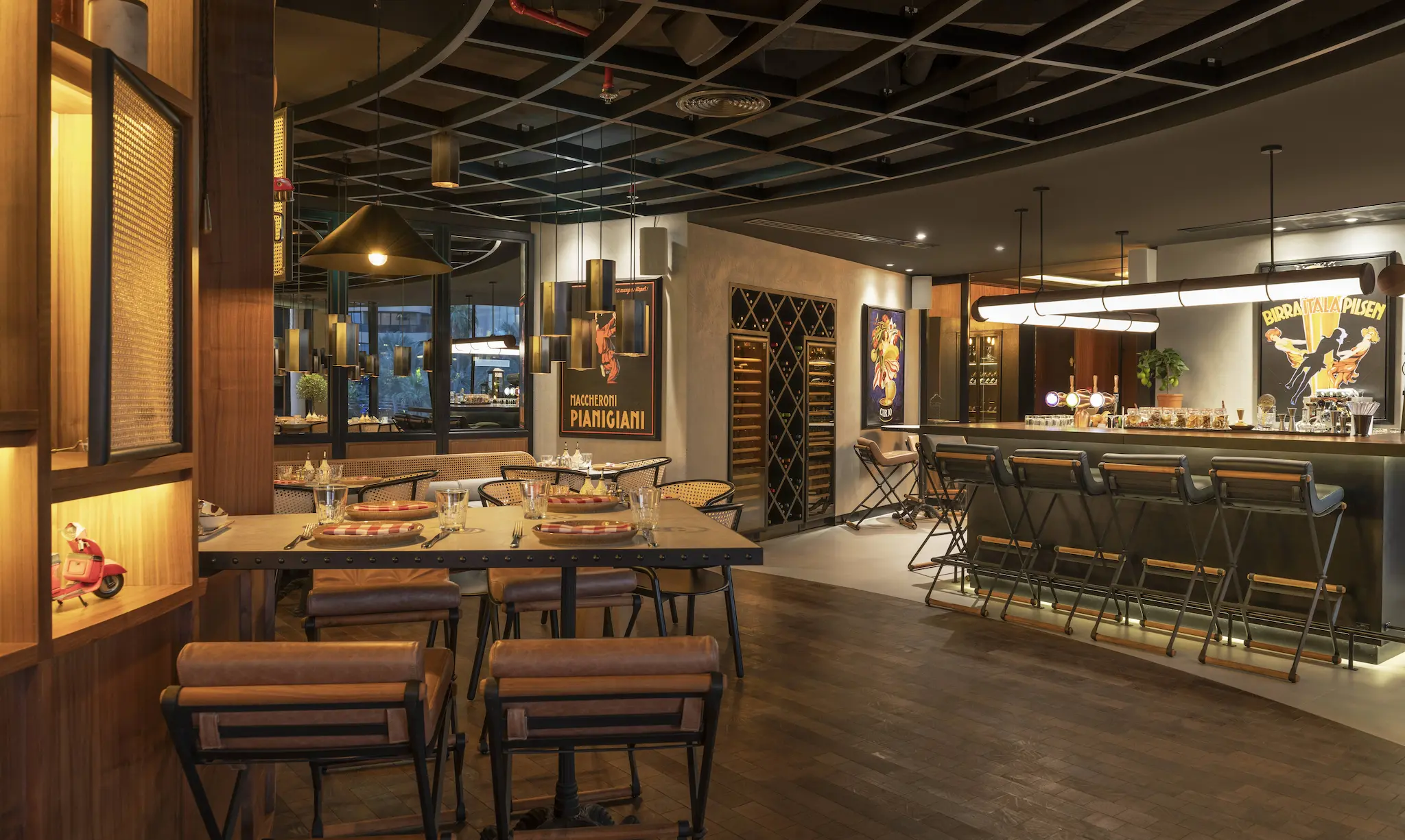 la strega restaurant interior at le royal meridien beach resort and spa dubai featuring italian-inspired décor, elegant dining tables and warm ambient lighting