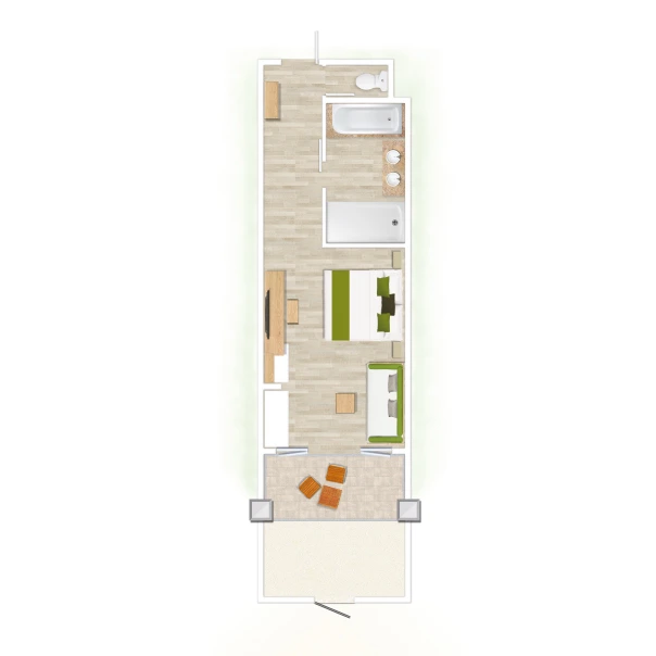 mauricia superior room floor plan showing bedroom, ensuite bathroom,