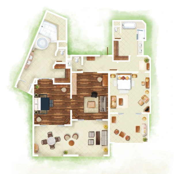 paradis two-bedroom senior beachfront family suite floor plan