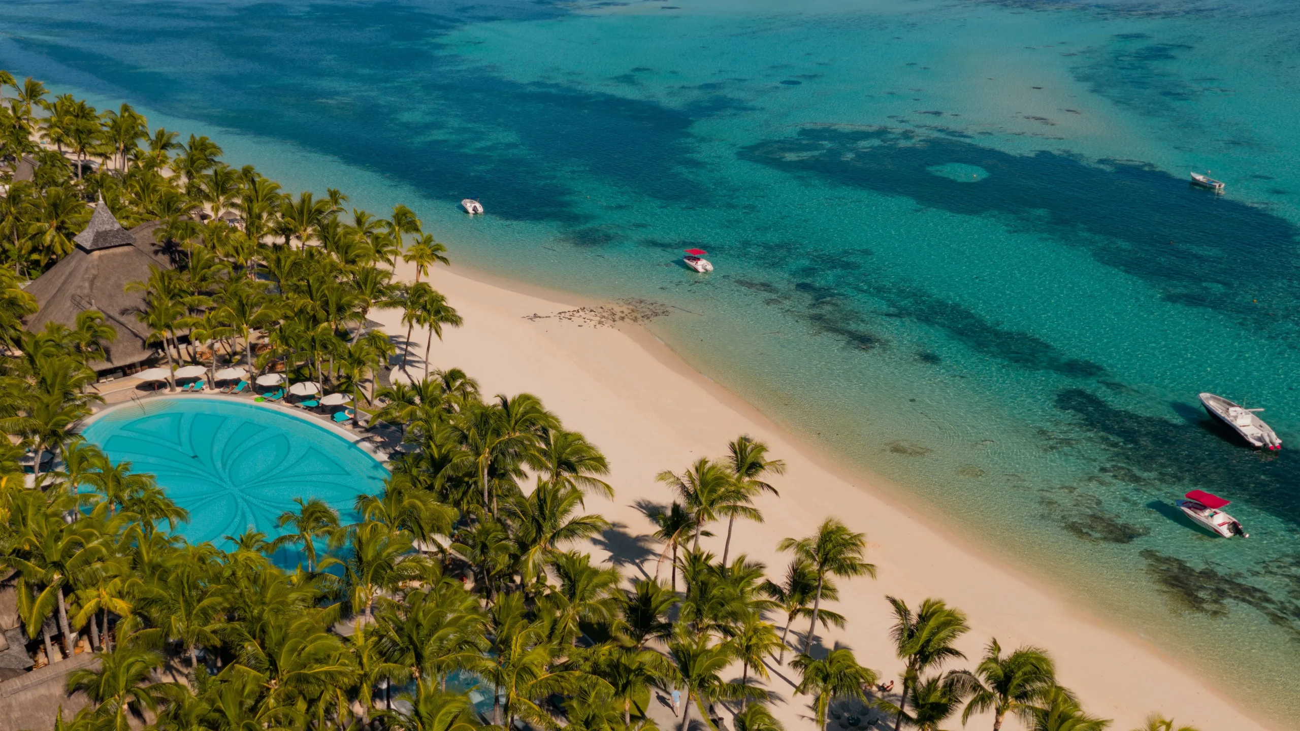 paradis beachcomber mauritius aerial view of the resort pool and white sand beach along the turquoise lagoon