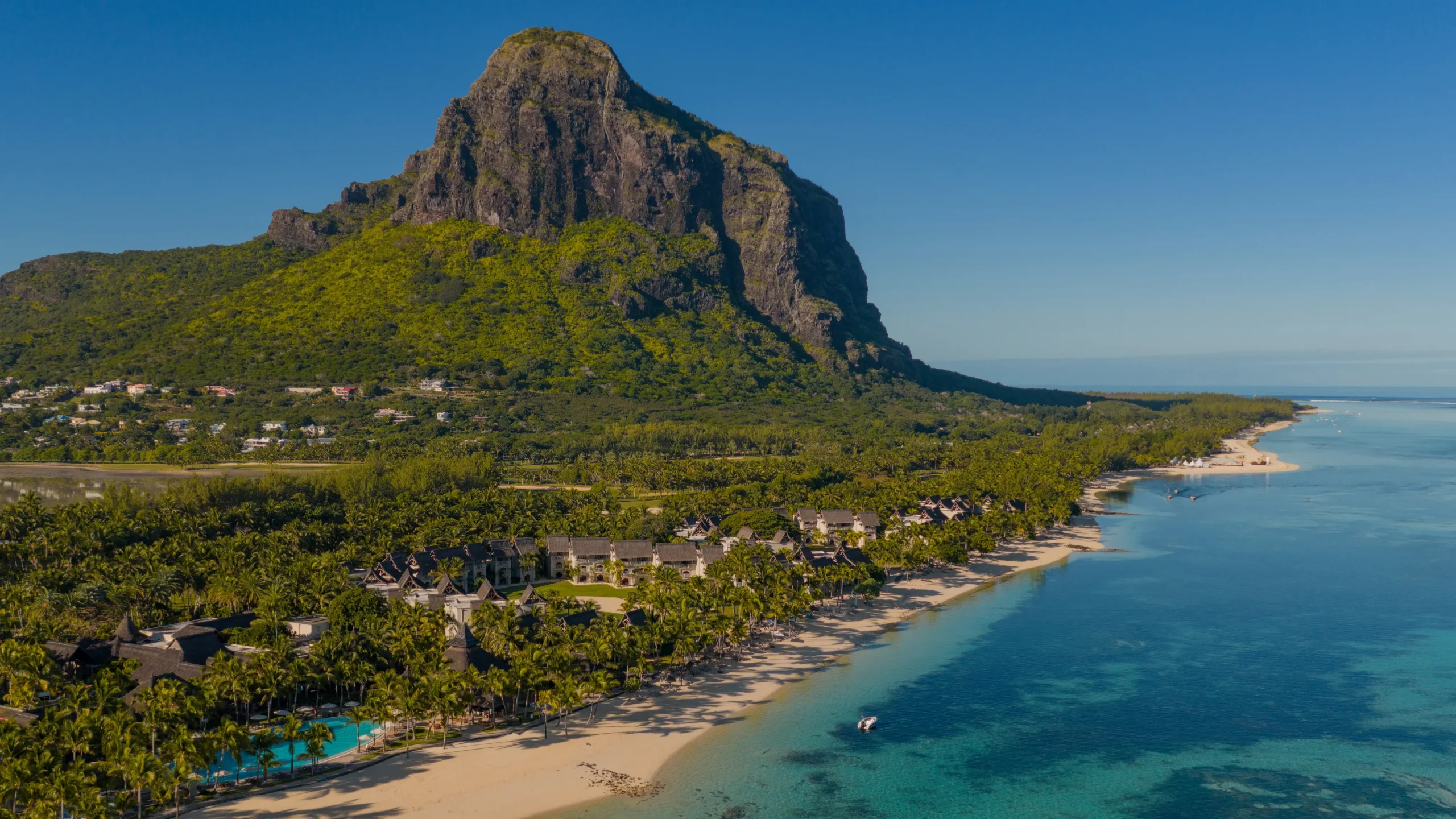 paradis beachcomber mauritius resort exterior with views of le morne mountain and the surrounding tropical coastline