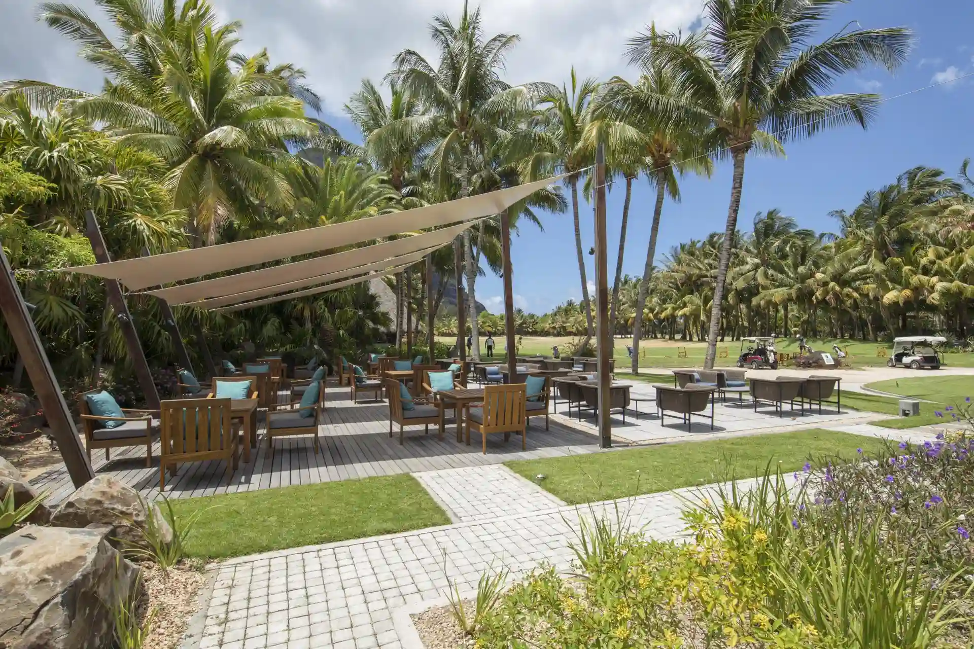 paradis mauritius golf club bar with view of the course