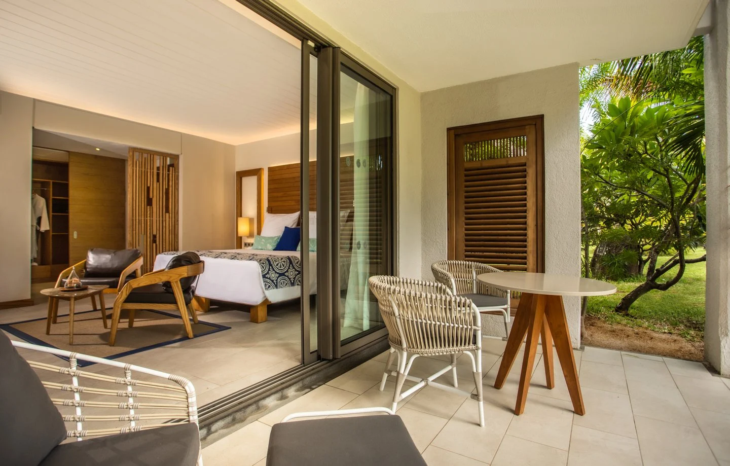 terrace of a paradis bay view room at paradis mauritius