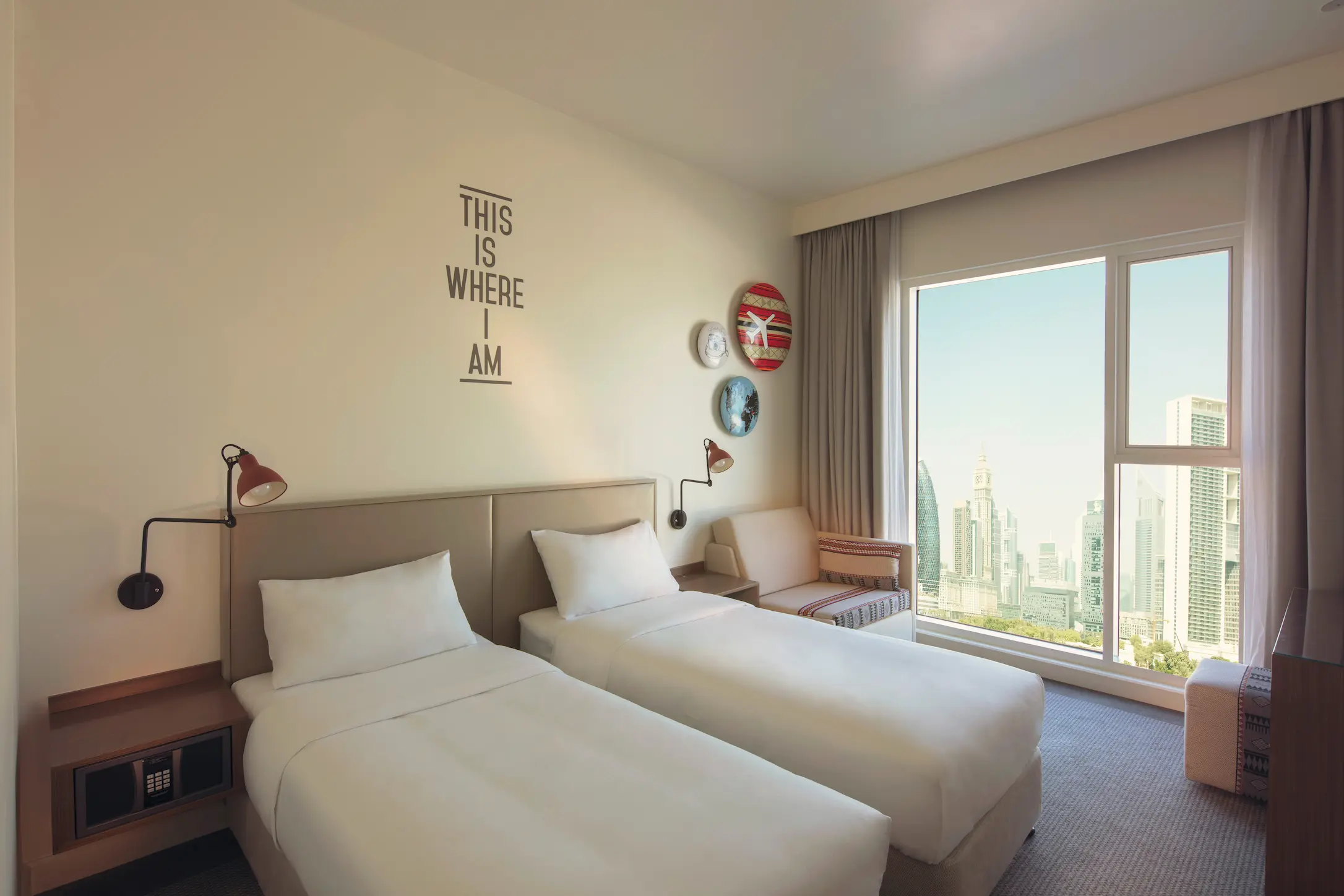 rove downtown dubai city view room modern hotel room with panoramic city skyline views and stylish urban design