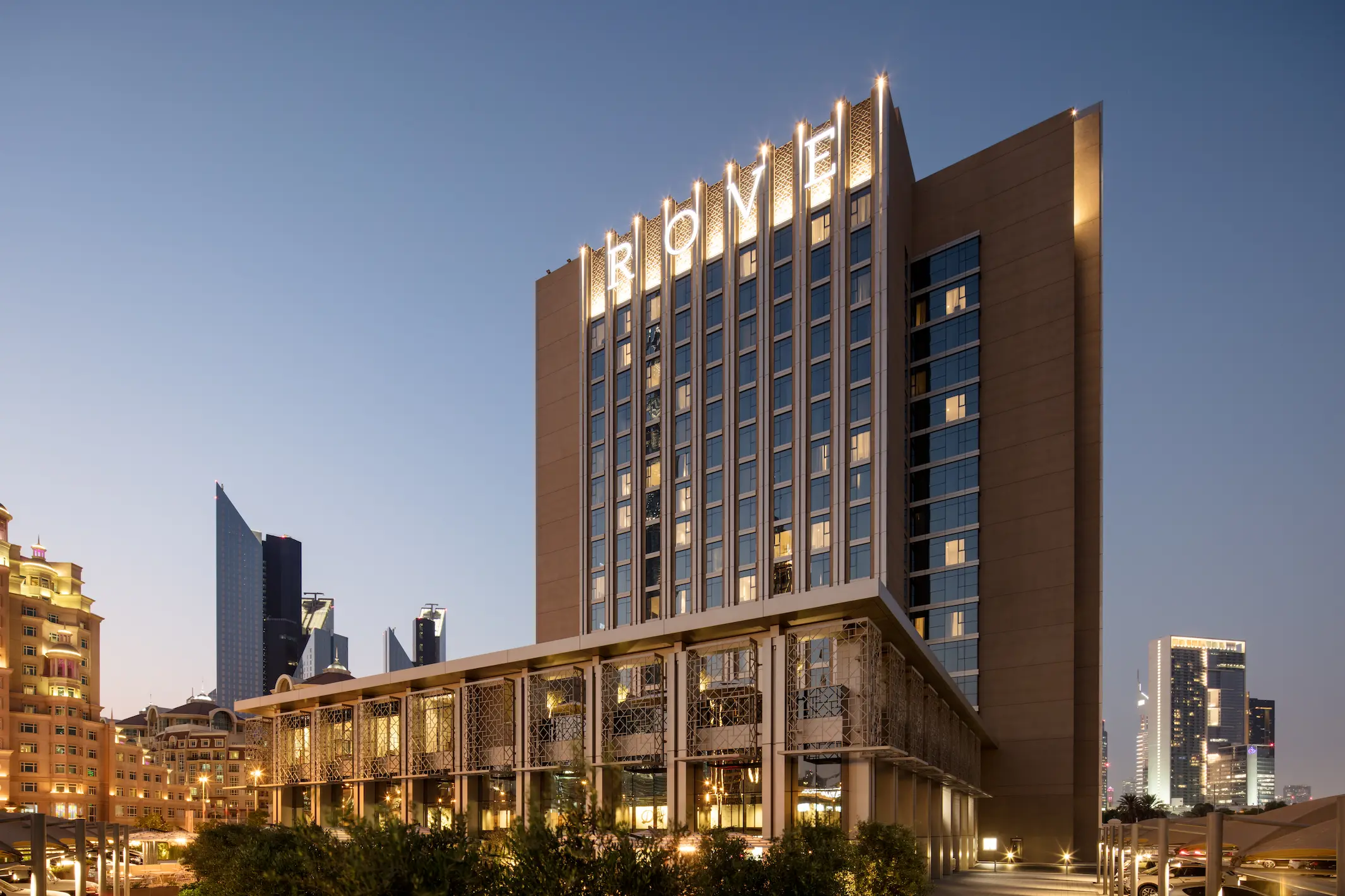 rove downtown dubai hero image vibrant city hotel exterior with modern design and downtown skyline backdrop