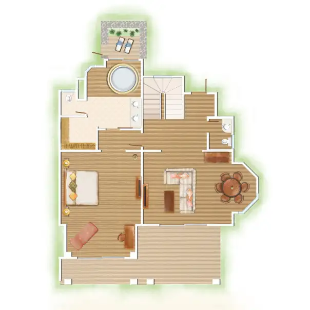 two-bedroom family suite floor plan at shandrani resort showing ground floor