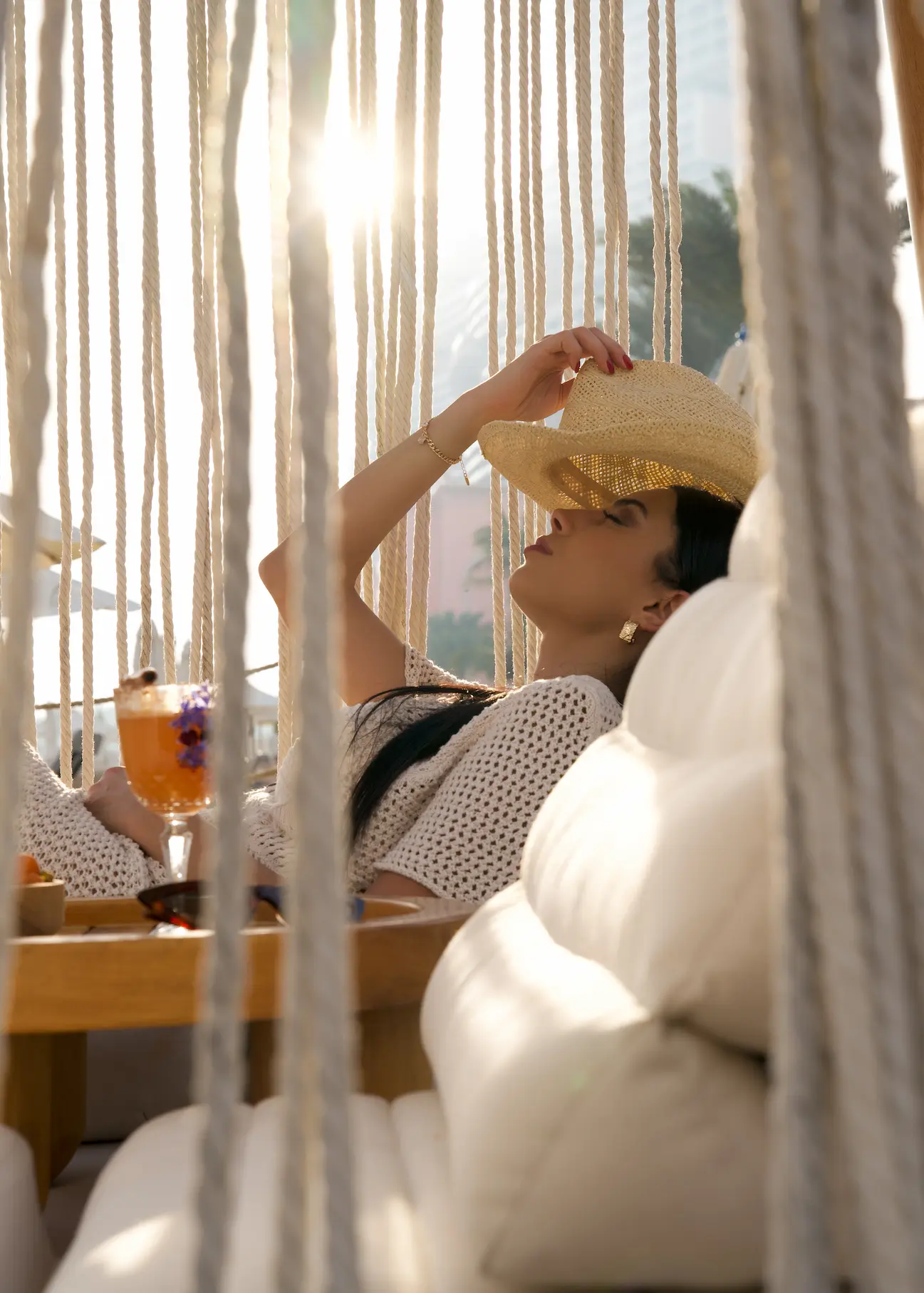 private cabana at sofitel dubai the palm with beachside seating, sun loungers, and tropical resort setting