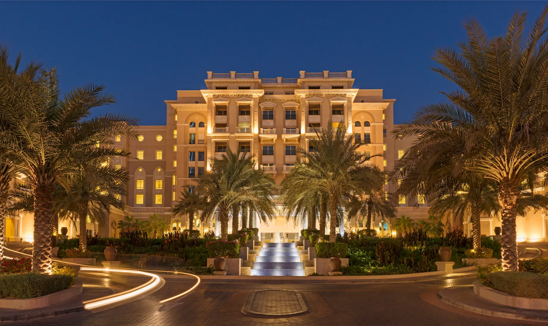 view of the westin dubai mina seyahi with beachfront, pools, and landscaped gardens