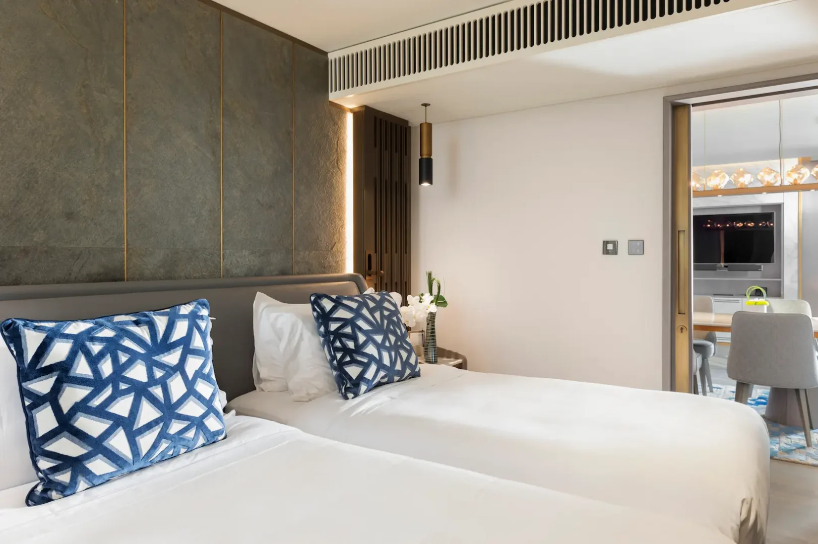 Twin bed in three bedroom suite at Jumeirah Beach Hotel.