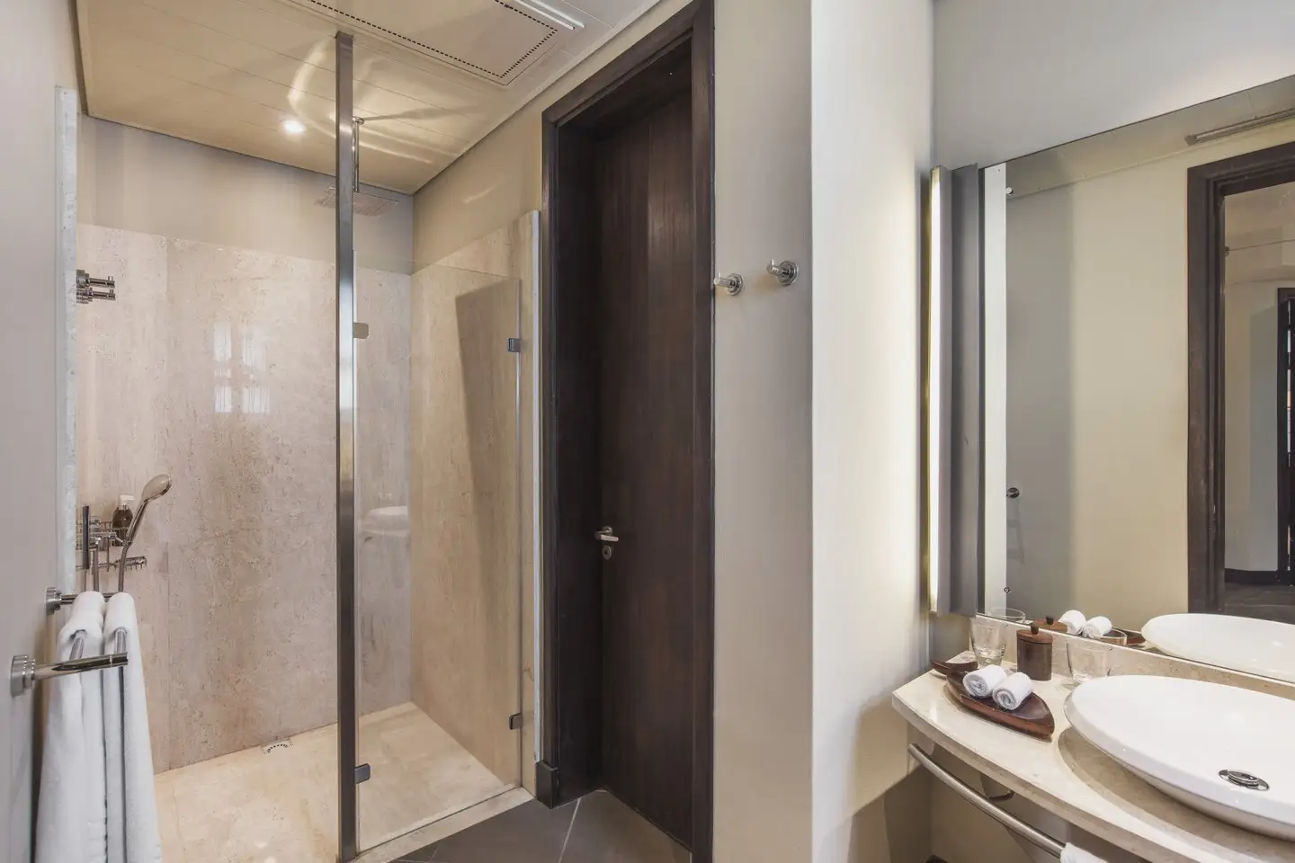 trou aux biches 2 bedroom family suite bathroom shower with modern fixtures and bright natural lighting