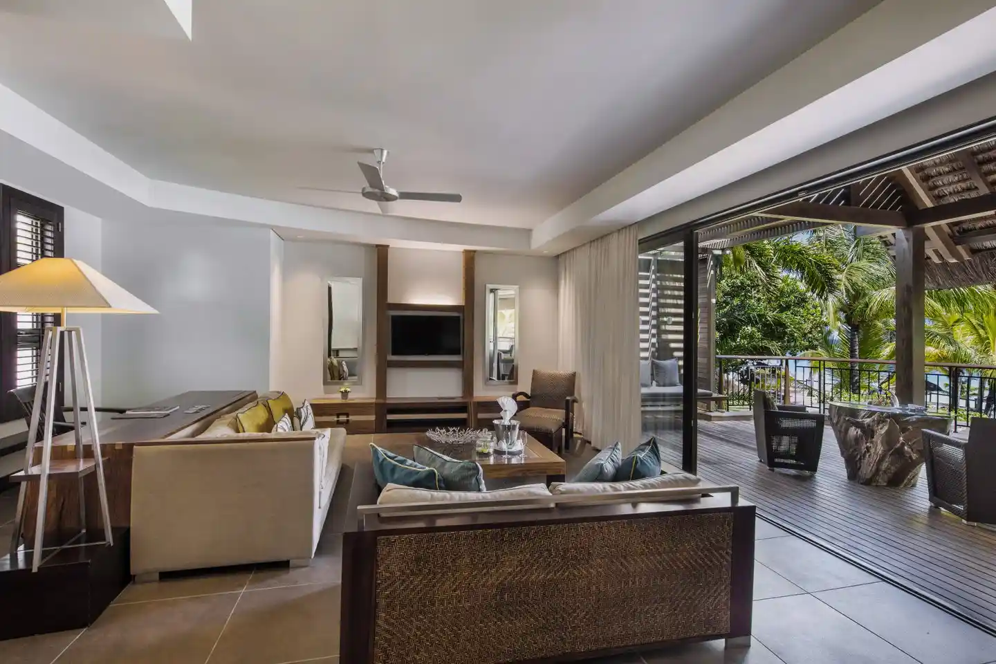 trou aux biches beachfront senior suite with pool lounge tv