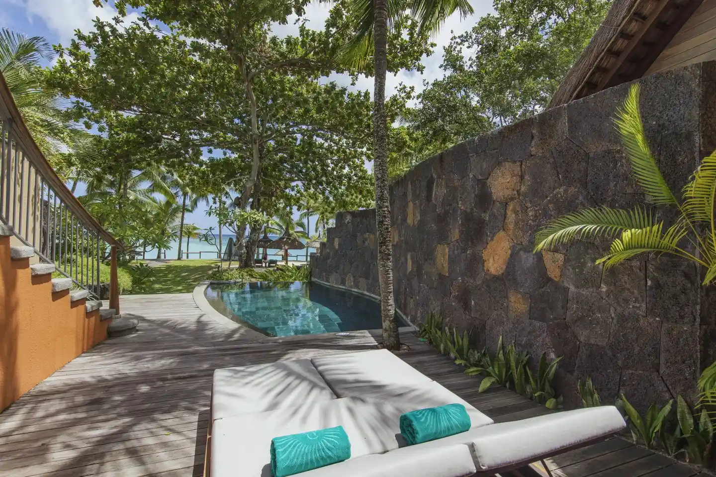 trou aux biches beachfront senior suite with pool pool view