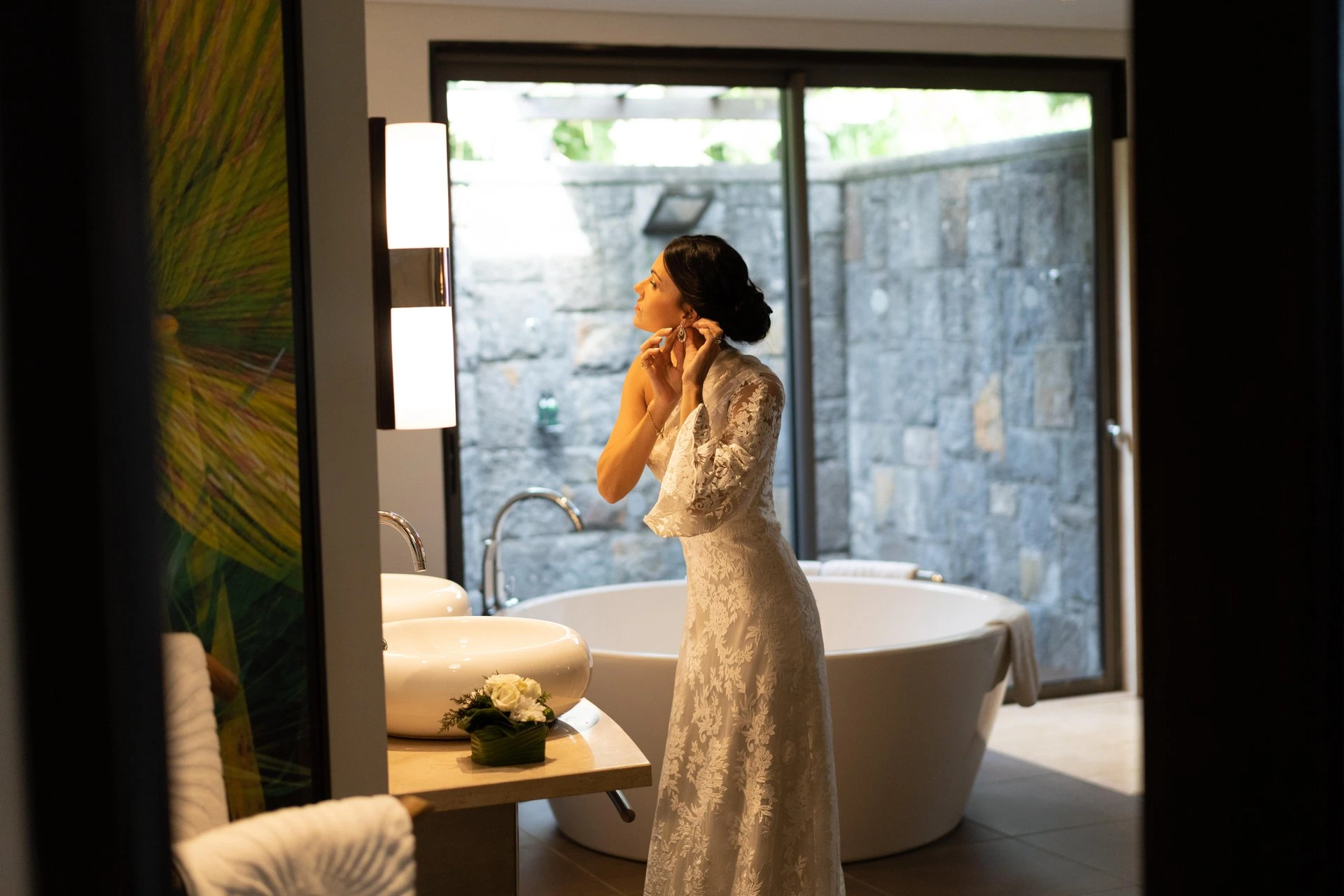 trou aux biches mauritius wedding ready with bride and groom preparing for ceremony on beachfront