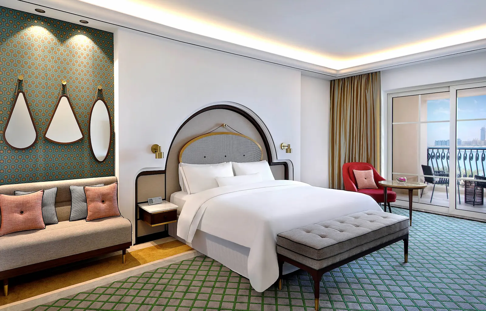 westin club sea king bedroom at the westin dubai mina seyahi with a king bed and panoramic arabian gulf views
