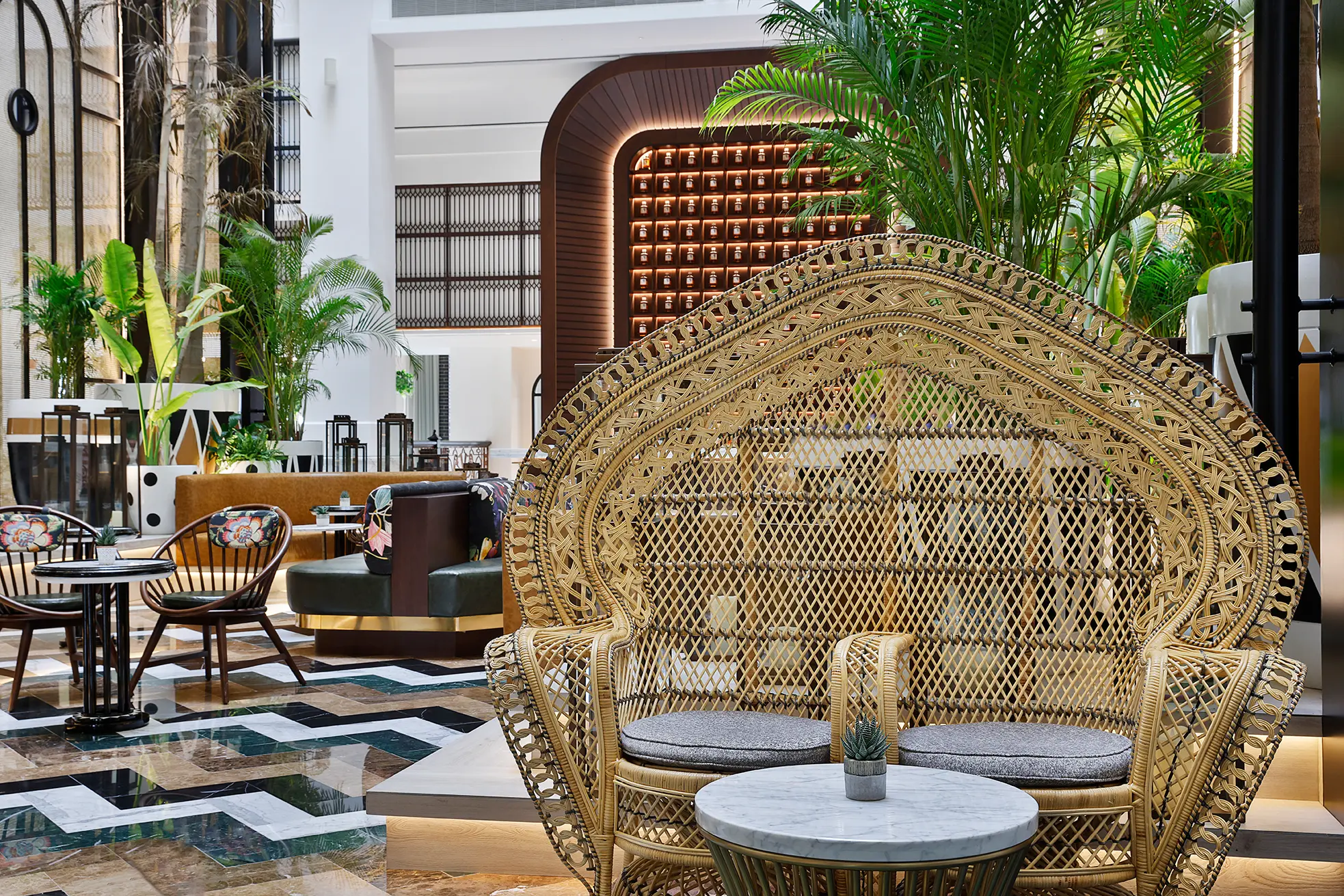 interior view of the westin dubai mina seyahi lobby with modern décor and welcoming reception area