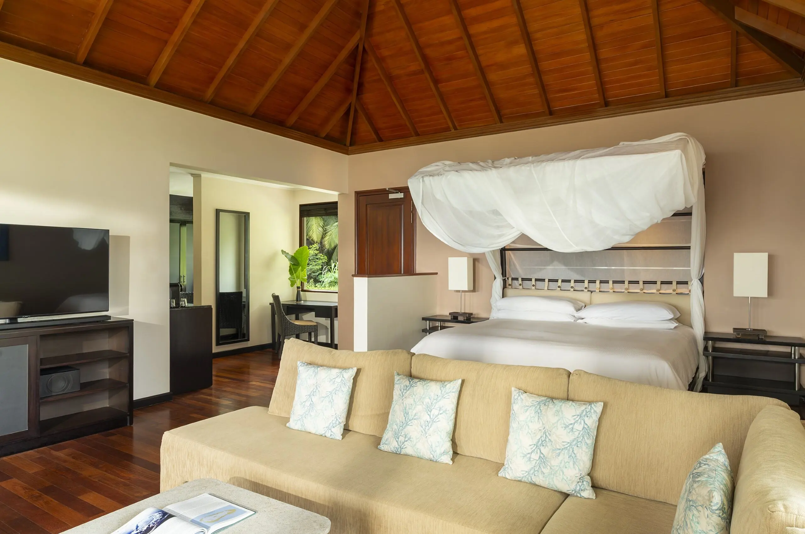 niva labriz seychelles beach sanctuary pool villa living area with sofa