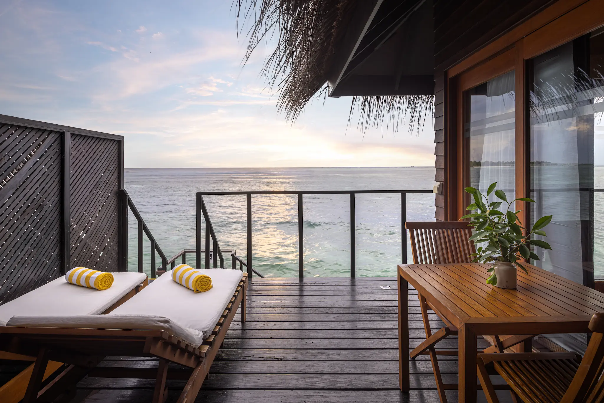 sunrise ocean villa terrace deck at adaaran select hudhuranfushi maldives