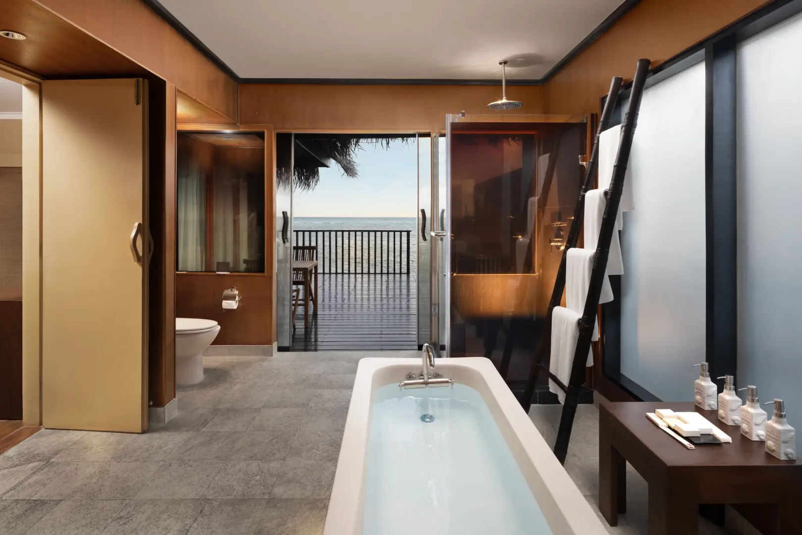 sunset ocean villa bathroom retreat at adaaran select hudhuranfushi maldives