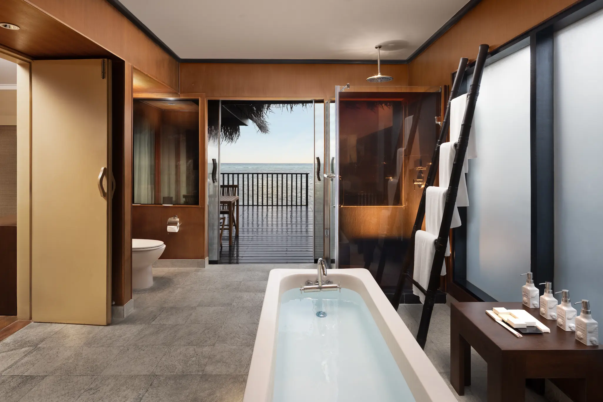 sunset ocean villa bathroom retreat at adaaran select hudhuranfushi maldives