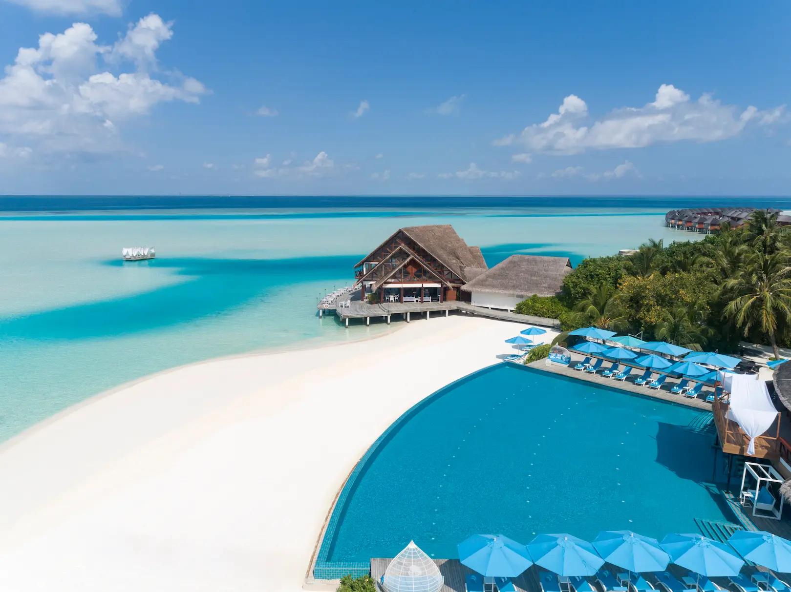 anantara dhigu maldives resort exterior view aerial pool overlook