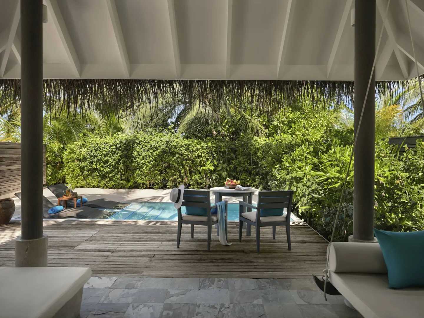 anantara dhigu maldives resort sunset beach pool villa outdoor pool deck