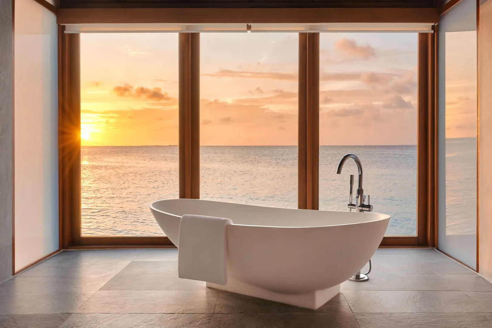 anantara dhigu maldives resort sunset over water villa bathtub